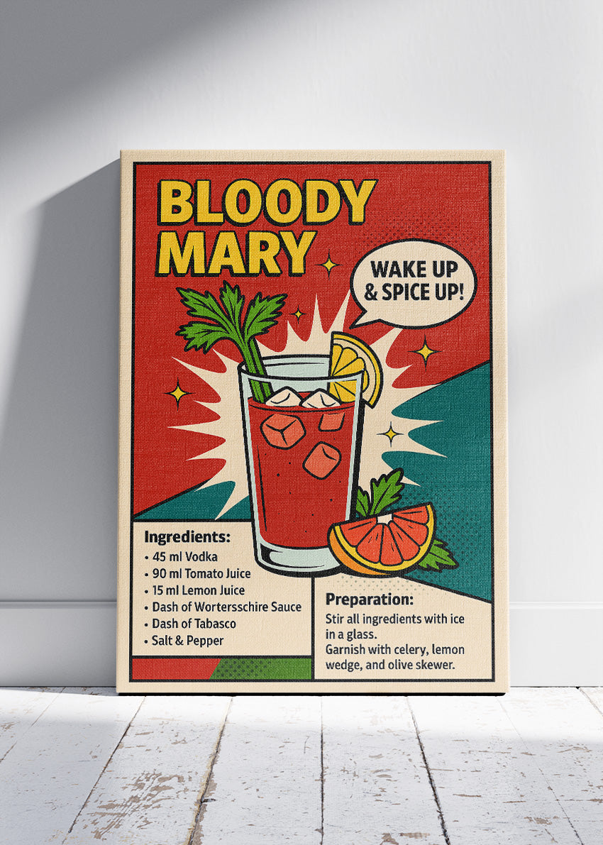 Bloody Mary Pop Art Cocktail Poster & Canvas Print | Retro Wake Up Bar Wall Art