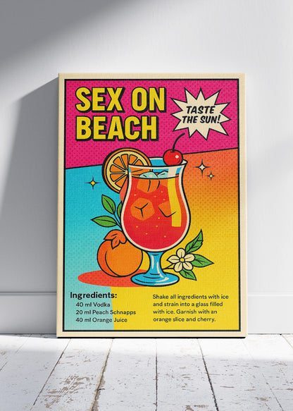 Sex on the Beach Pop Art Cocktail Poster & Canvas Print | Retro Bar Wall Art