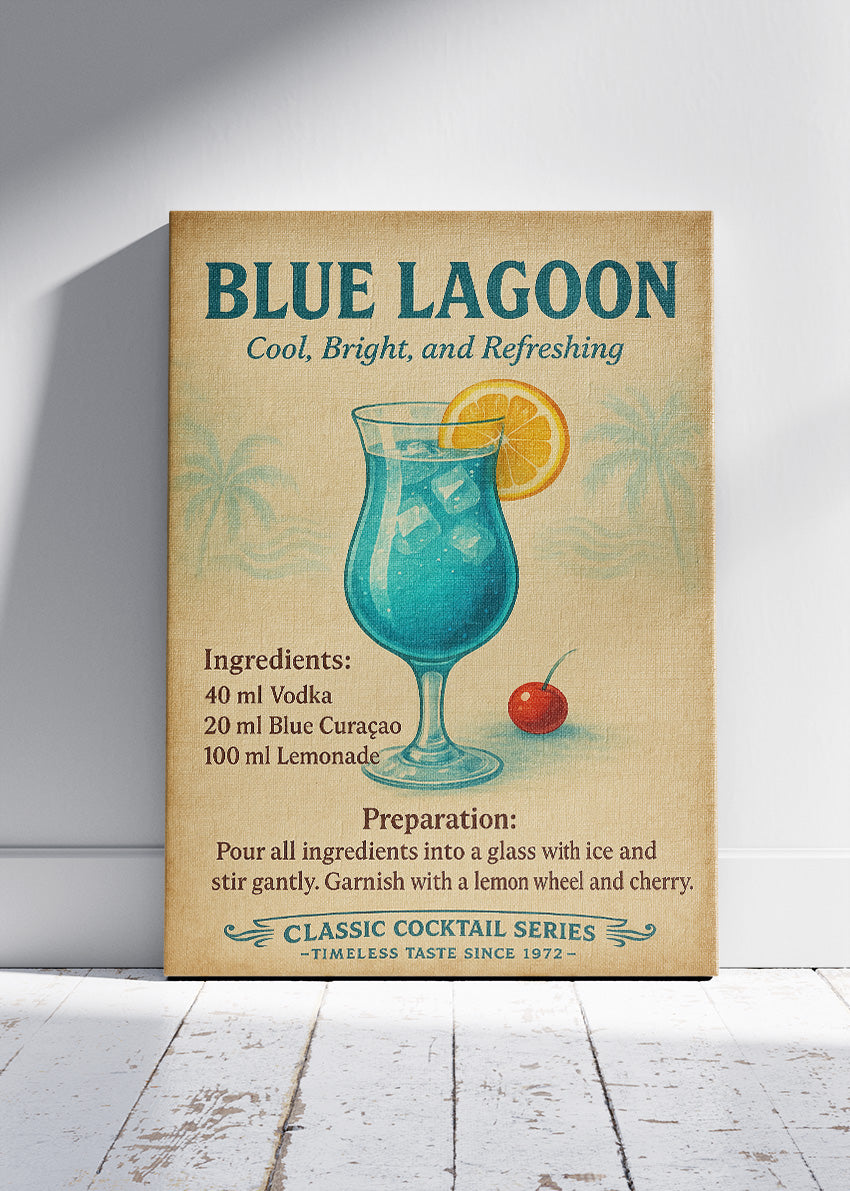 Blue Lagoon Vintage Cocktail Poster & Canvas Print | Classic Refreshing Bar Wall Art