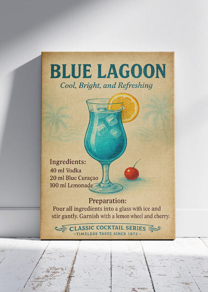 Blue Lagoon Vintage Cocktail Poster & Canvas Print | Classic Refreshing Bar Wall Art