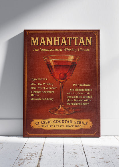 Manhattan Classic Whiskey Cocktail Poster & Canvas Print | Vintage Bar Wall Art