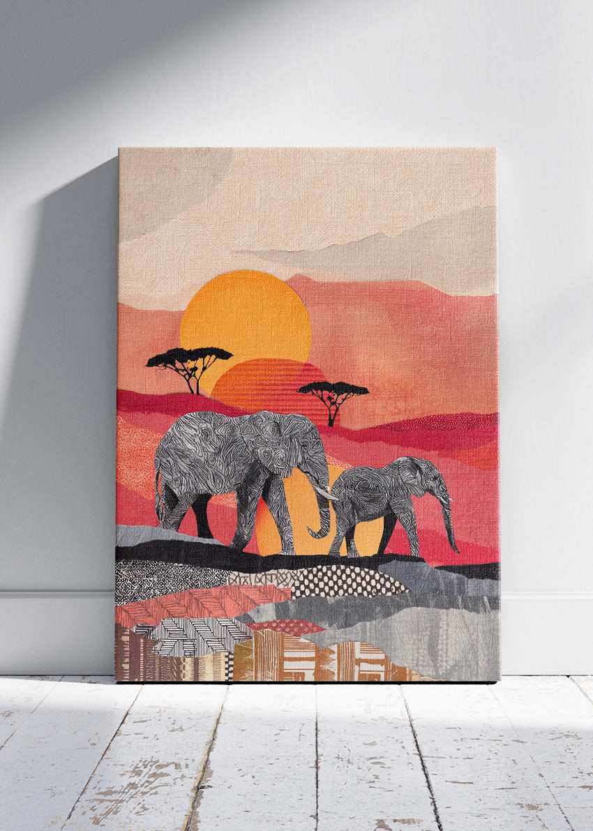Elephant Canvas Print & Poster – African Sunset Wall Art – Modern Safari Landscape Decor – AI PRINT LAB