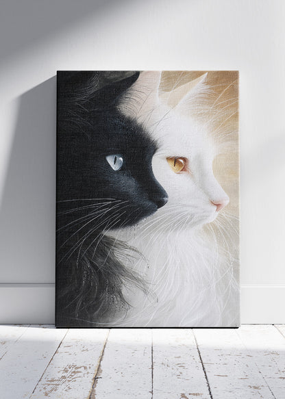 Black and White Cat Canvas Print & Poster – Dual Tone Animal Wall Art – Minimalist Luxury Decor – AI PRINT LAB