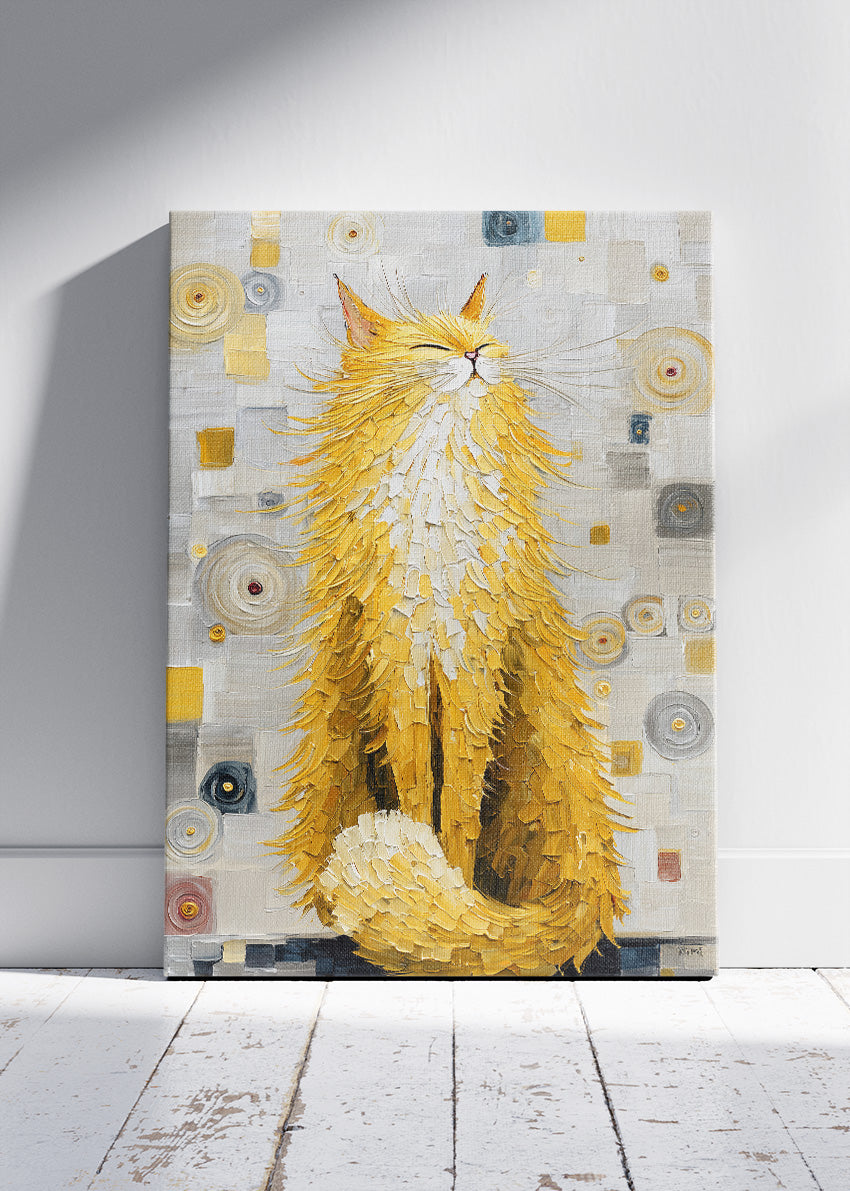 Golden Cat Canvas Print & Poster – Textured Abstract Animal Wall Art – Luxury Modern Decor – AI PRINT LAB
