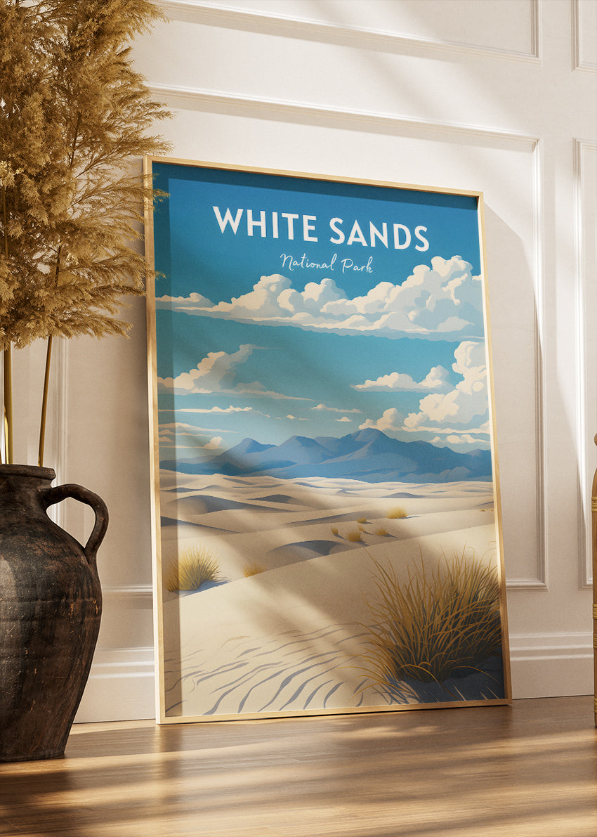 White Sands National Park Poster & Canvas Print – Illustrated Desert Dunes New Mexico Wall Art