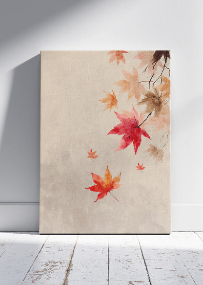 Autumn Maple Leaves Wall Art – Soft Neutral Fall Canvas Print | Minimalist Botanical Portrait Poster