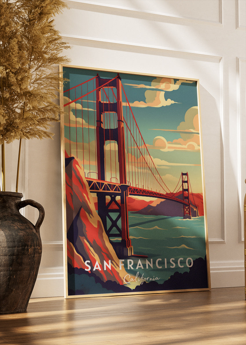 San Francisco California Poster & Canvas Print – Golden Gate Bridge Illustrated Wall Art
