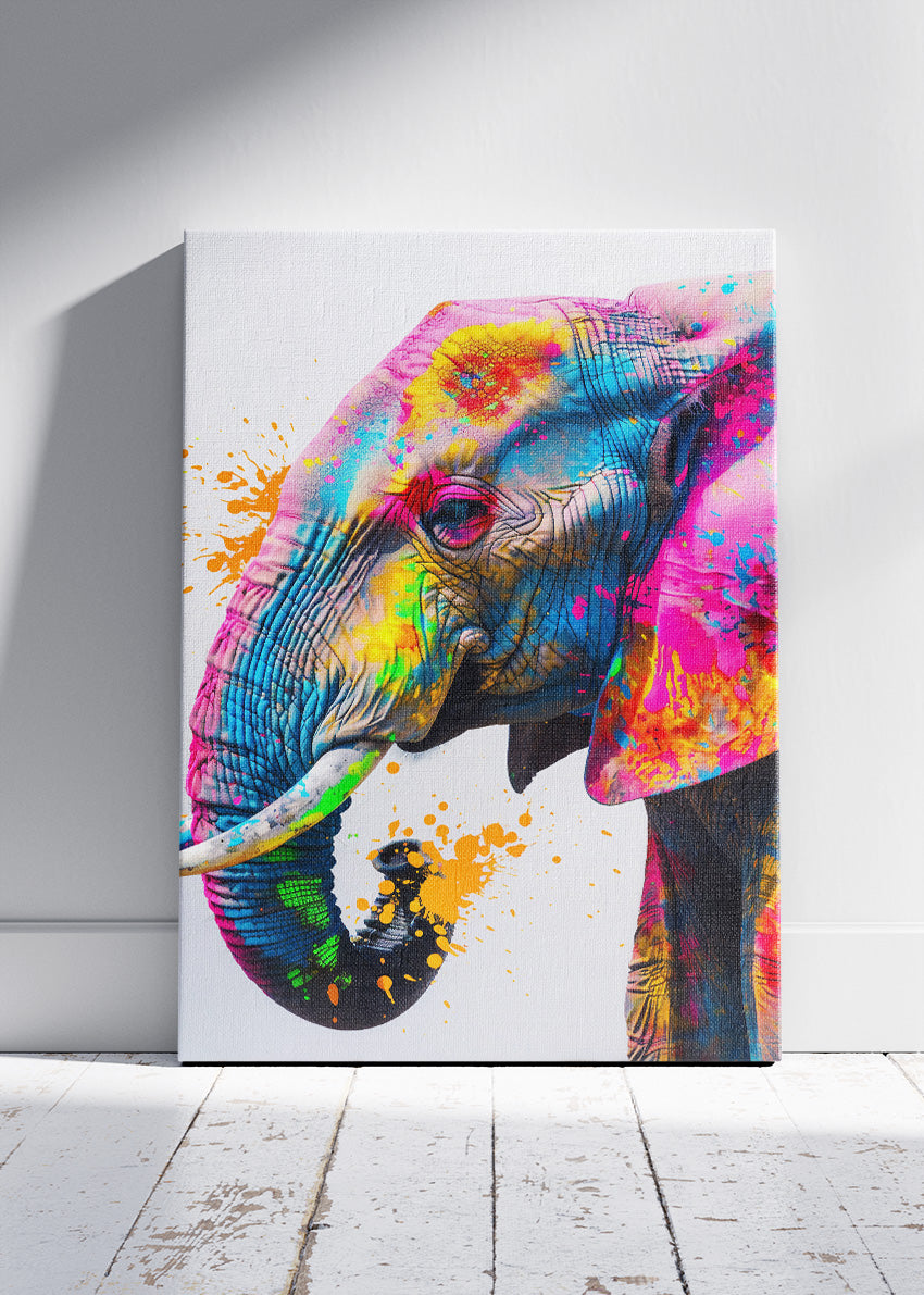 Colorful Elephant Poster & Canvas Print – Vibrant Splash Art Wildlife Illustration