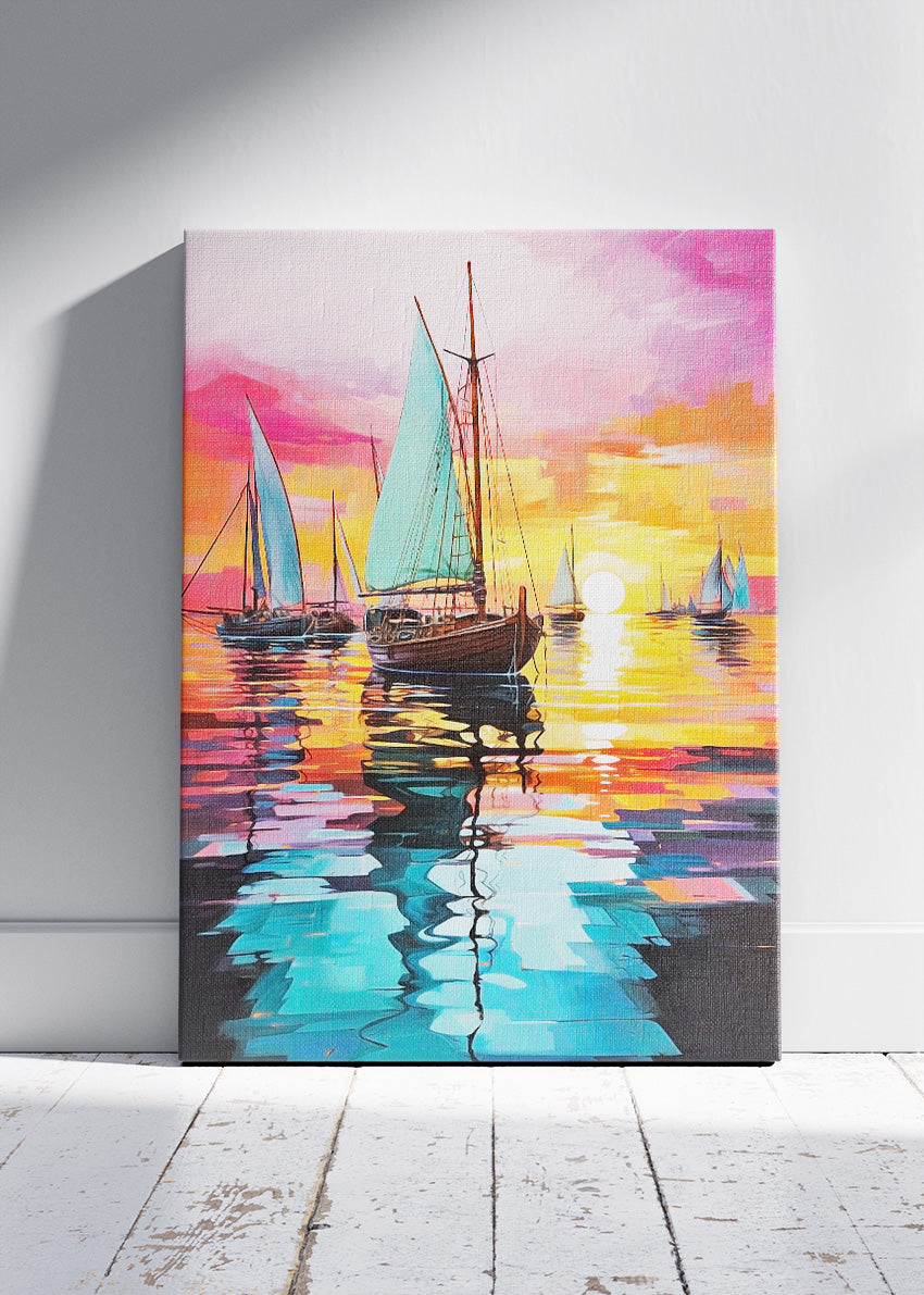 Sunset Sail Reflections – Vibrant Ocean Canvas & Poster Print – AI PRINT LAB