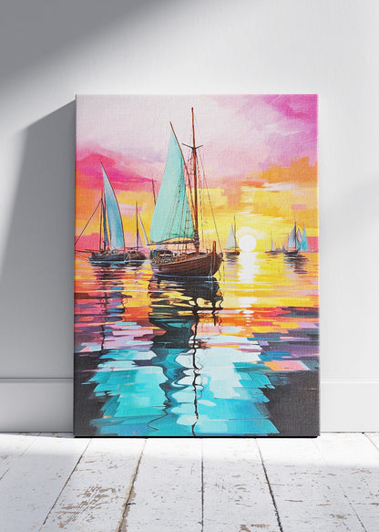 Sunset Sail Reflections – Vibrant Ocean Canvas & Poster Print – AI PRINT LAB