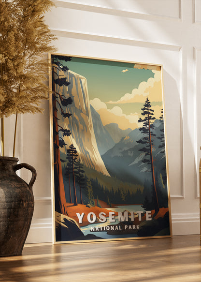 Yosemite National Park Poster & Canvas Print – Illustrated California Mountain Landscape Wall Art