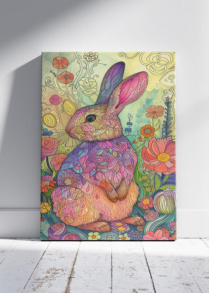 Floral Rabbit Art Poster & Canvas Print – Colourful Boho Animal Illustration