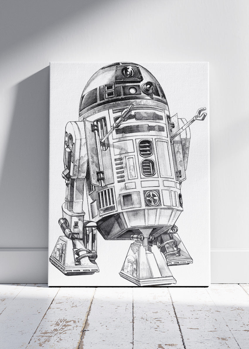 R2-D2 – Minimal Sci-Fi Line Art Canvas & Poster Print – AI PRINT LAB