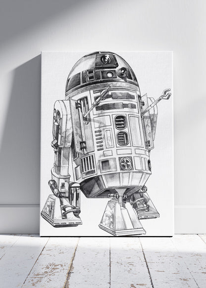 R2-D2 – Minimal Sci-Fi Line Art Canvas & Poster Print – AI PRINT LAB