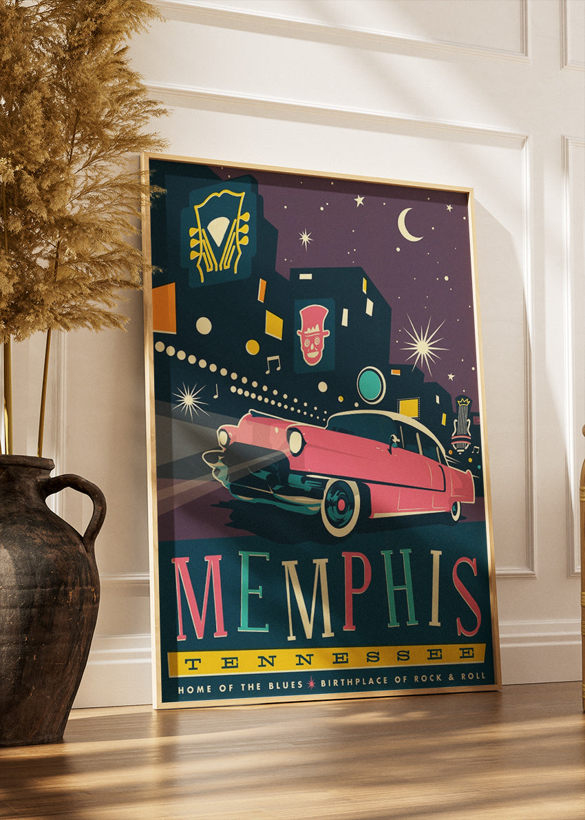 Memphis Tennessee Poster & Canvas Print – Retro Blues & Rock ’n’ Roll Nightlife Wall Art