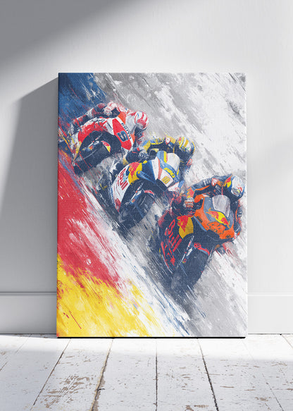 Spain Motorcycle Racing Pack Motion Wall Art Poster & Canvas