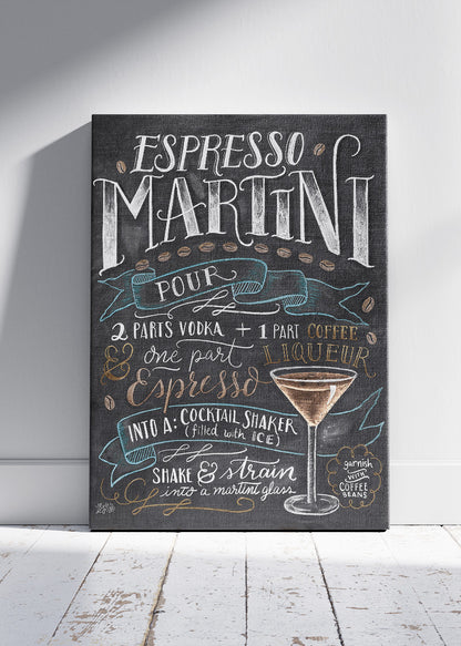Espresso Martini Recipe Chalkboard Poster & Canvas Print – Vintage Cocktail Bar Wall Art