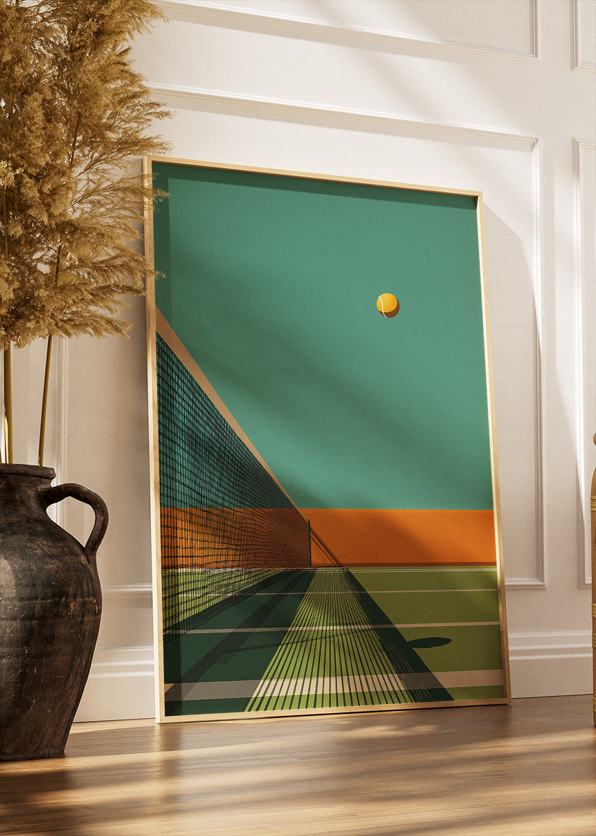 Minimalist Tennis Court Wall Art Poster & Canvas Print – Retro Sports Decor