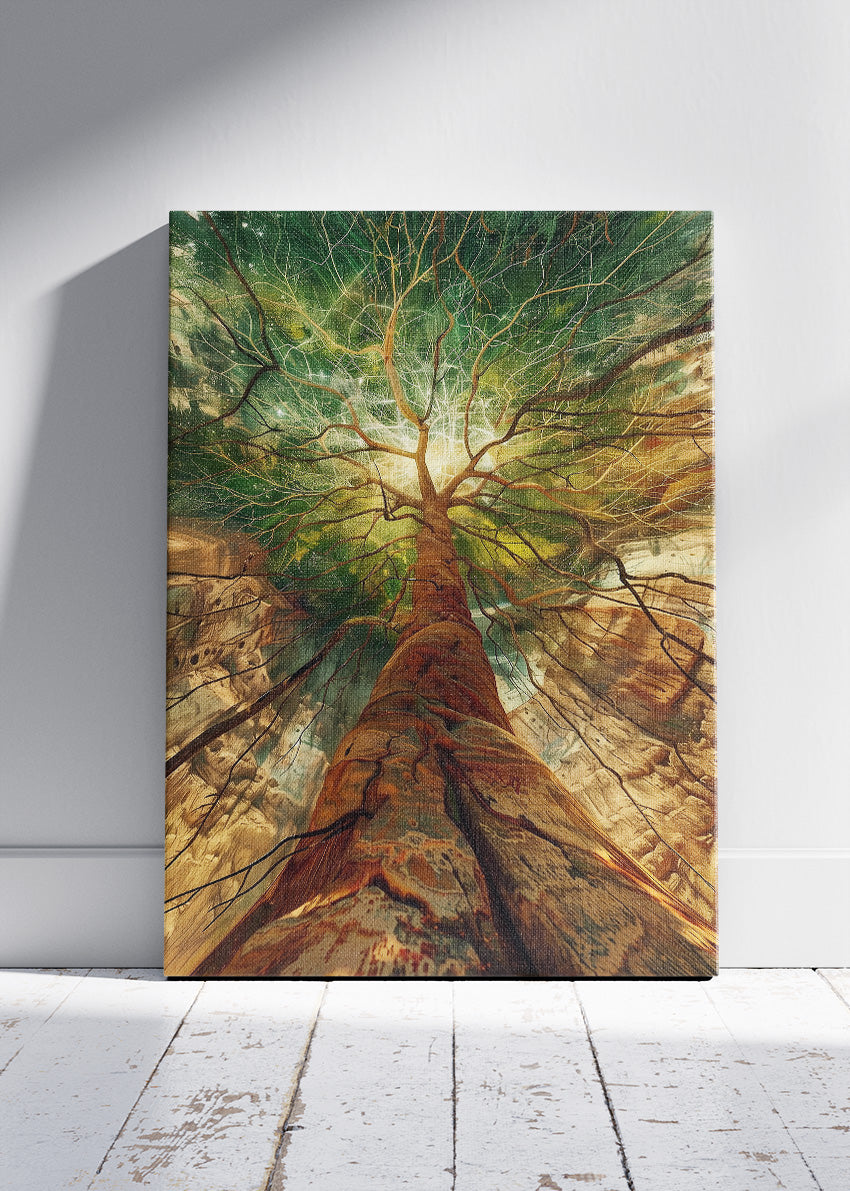 Majestic Tree of Life Wall Art – Golden Sunlight Forest Canvas Print & Modern Nature Statement Poster for Living Room Decor UK