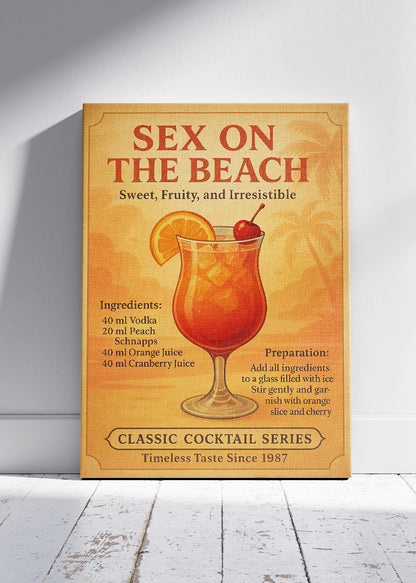 Sex on the Beach Vintage Cocktail Poster & Canvas Print | Classic Bar Wall Art