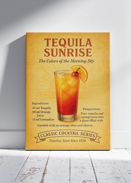 Tequila Sunrise Classic Cocktail Poster & Canvas Print | Vintage Bar Wall Art