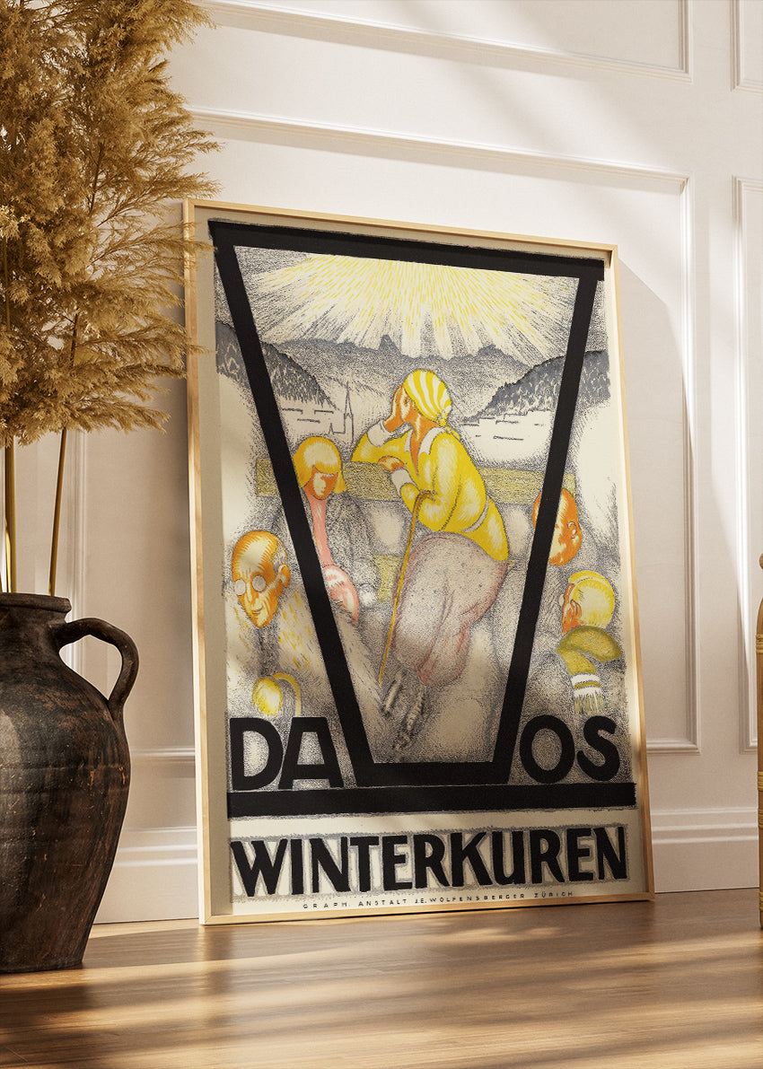 Davos Switzerland Poster & Canvas Print – Vintage Winter Sports Travel Art