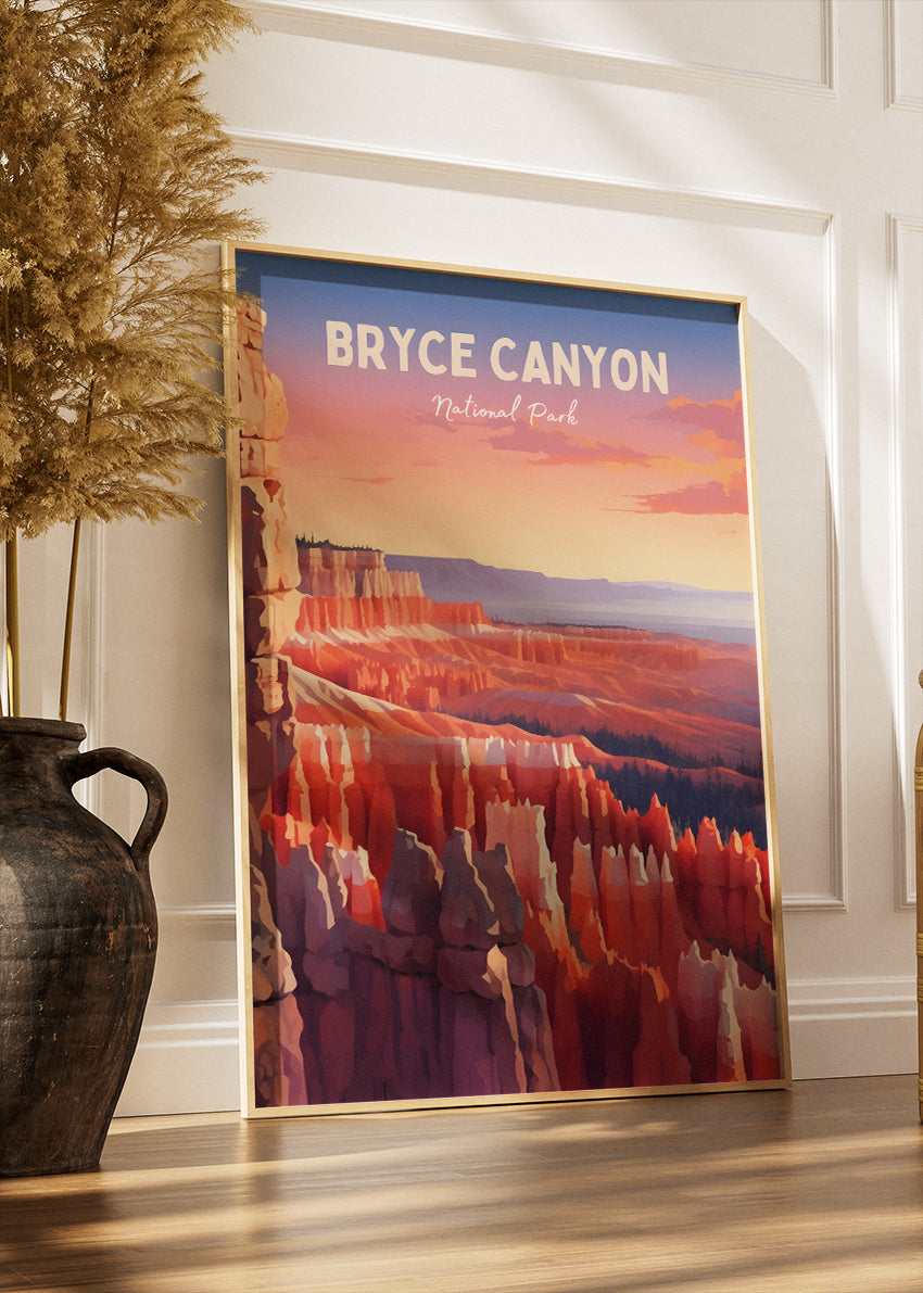 Bryce Canyon National Park Poster & Canvas Print – Sunset Hoodoo Landscape Illustration Wall Art