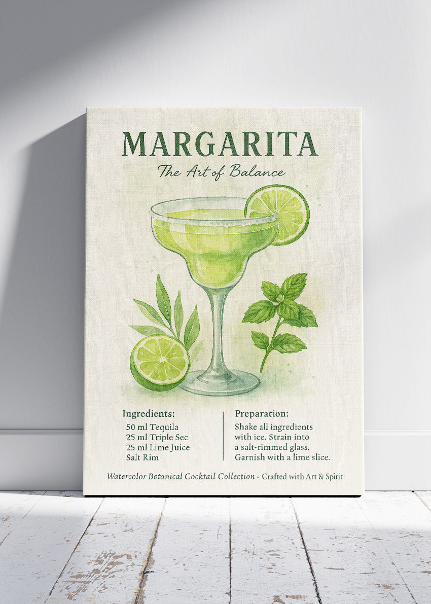 Margarita Watercolor Botanical Cocktail Poster & Canvas Print | Elegant Bar Wall Art