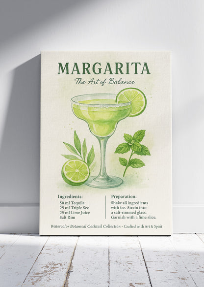 Margarita Watercolor Botanical Cocktail Poster & Canvas Print | Elegant Bar Wall Art
