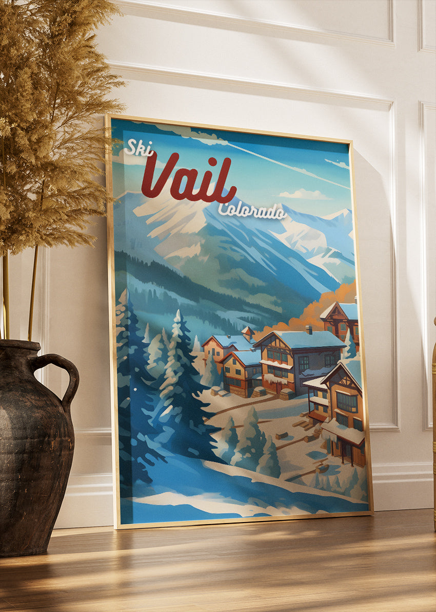 Vail Colorado Ski Poster & Canvas Print – Retro Winter Mountain Wall Art