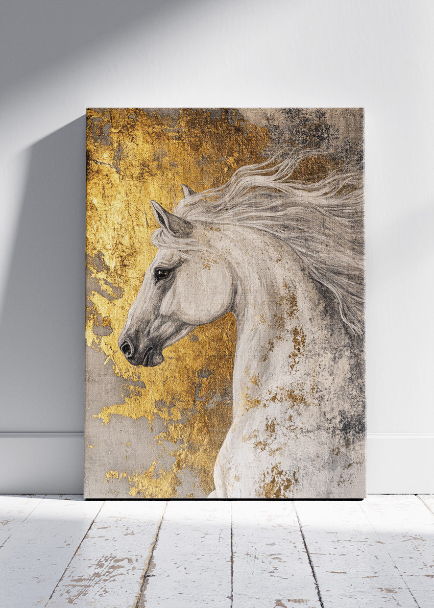 Golden Abstract Horse Art Poster & Canvas Print – Elegant Luxury Wall Decor