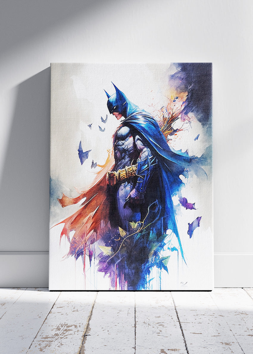 Batman – Watercolor Hero Full Body Canvas & Poster Print – AI PRINT LAB