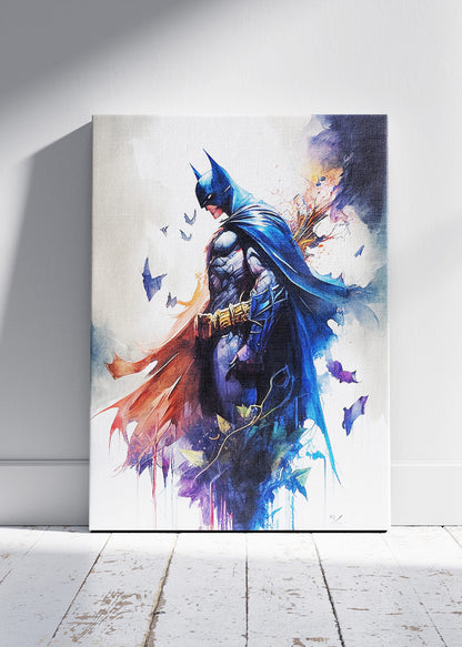 Batman – Watercolor Hero Full Body Canvas & Poster Print – AI PRINT LAB