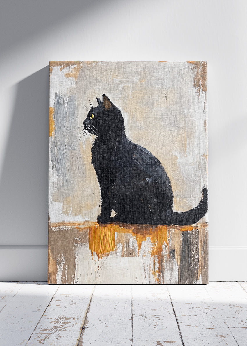 Minimalist Black Cat Art Poster & Canvas Print – Modern Abstract Feline Wall Decor