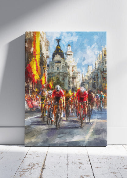 Urban Peloton Cycling Poster & Canvas Art Print – High-Speed Road Race Through a Historic City