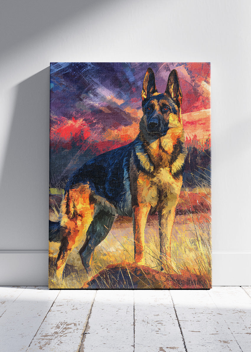German Shepherd Poster & Canvas Print – Dramatic Sunset Wildlife Art