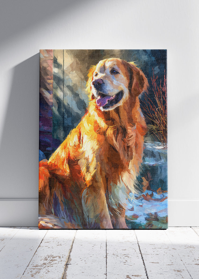 Golden Retriever Poster & Canvas Print – Warm Sunset Dog Portrait Art