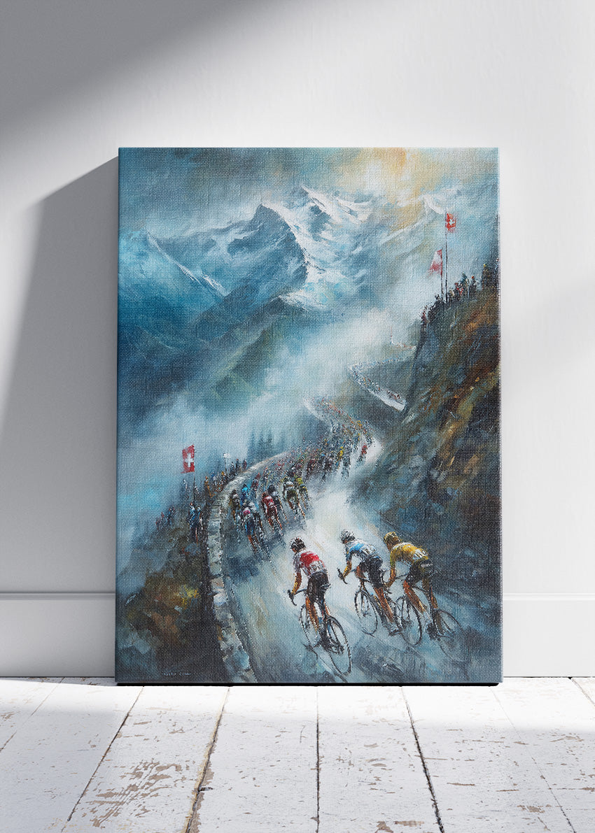 Epic Alpine Cycling Poster & Canvas Art Print – Mountain Switchback Climb