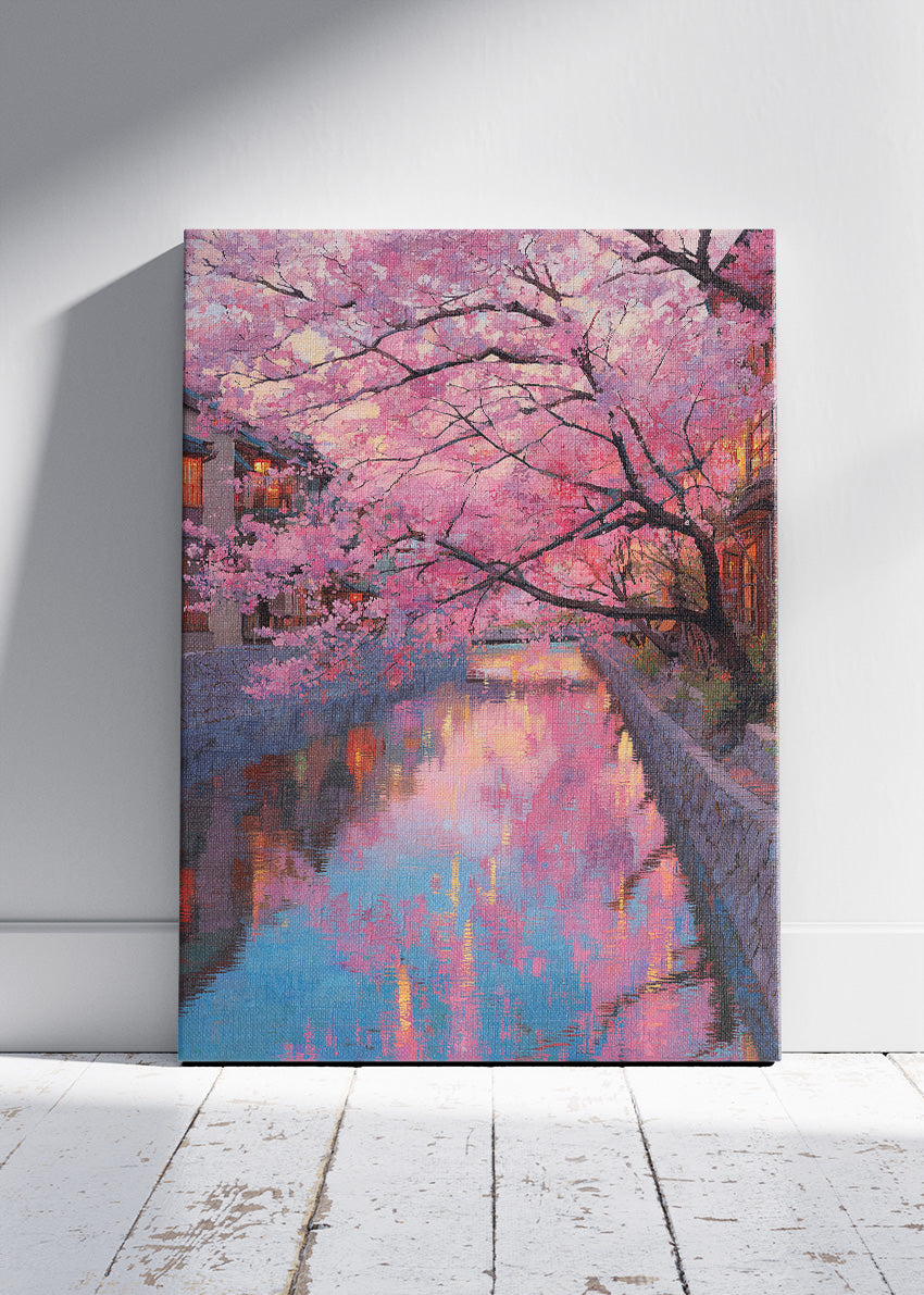 Kyoto Cherry Blossom Canal Sunset Canvas & Poster Print – AI PRINT LAB