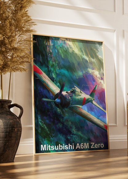 Mitsubishi A6M Zero Poster & Canvas Print – Illustrated WWII Fighter Aircraft Wall Art