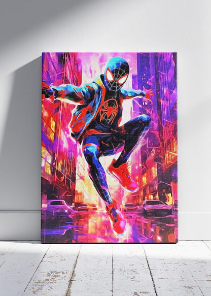 Miles Morales Neon City Action Canvas Print & Poster – AI PRINT LAB