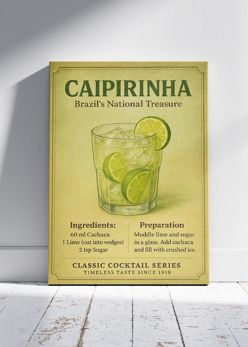 Caipirinha Vintage Cocktail Poster & Canvas Print | Brazil’s National Treasure Bar Wall Art