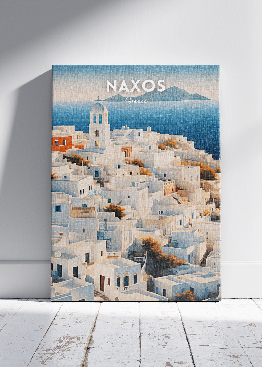 Naxos Greece Poster & Canvas Print – White Cycladic Houses & Aegean View Art