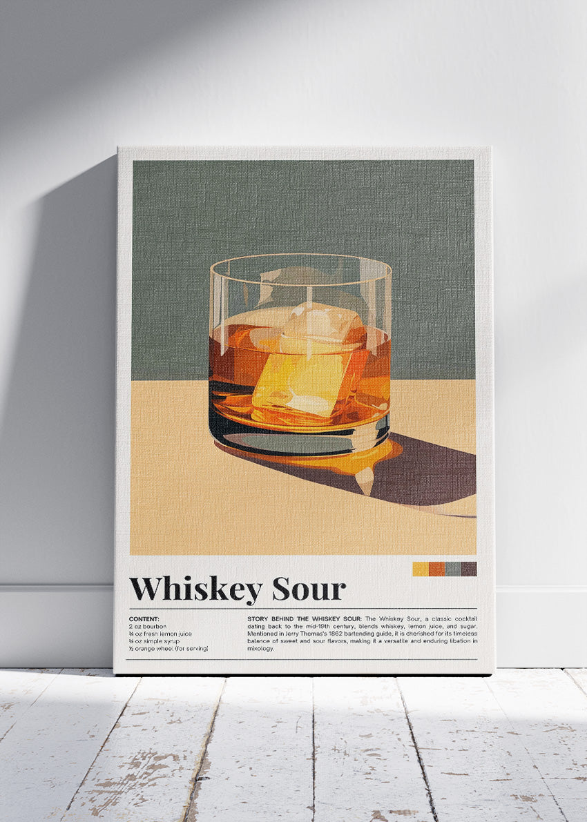 Whiskey Sour Modern Minimalist Cocktail Poster & Canvas Print | Elegant Bar Wall Art