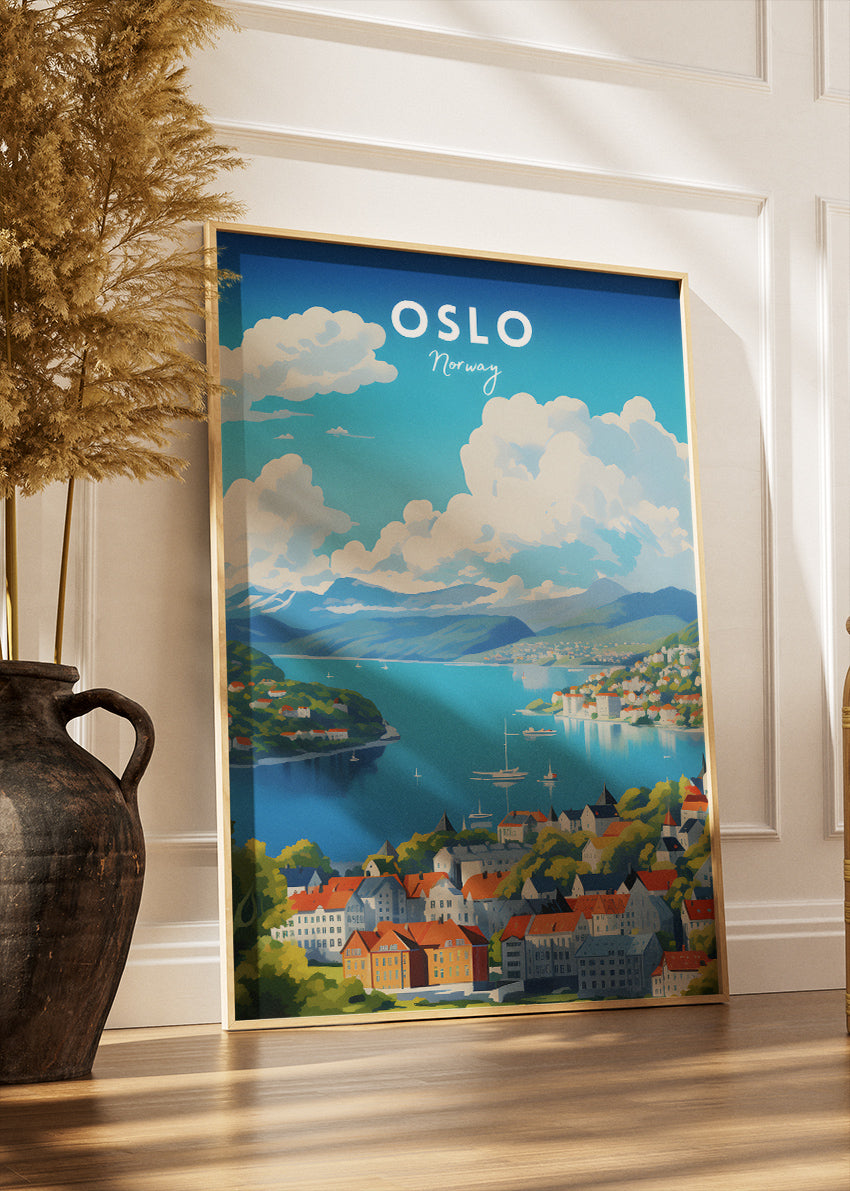 Oslo Norway Poster & Canvas Print – Modern Illustrated Scenic Fjord City Art