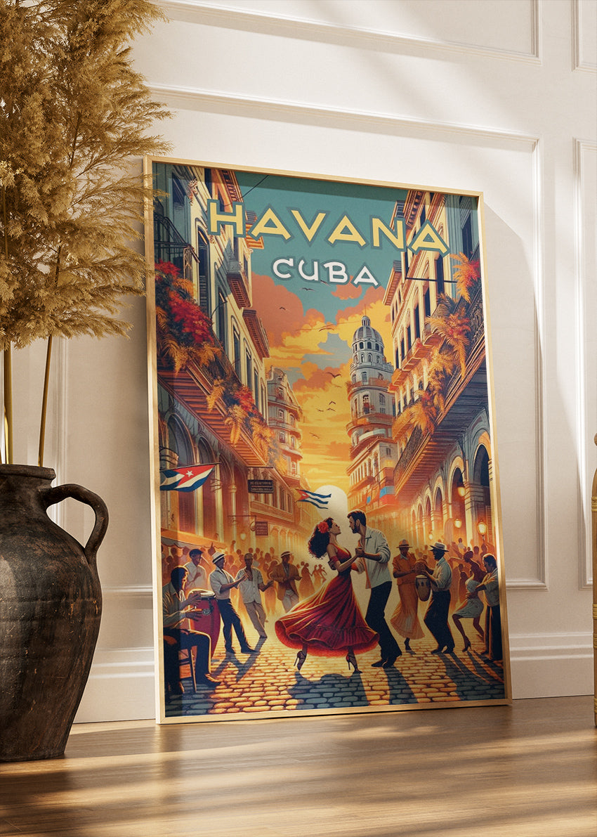 Havana Cuba Dancing Street Scene Poster & Canvas Print – Vintage Retro Art