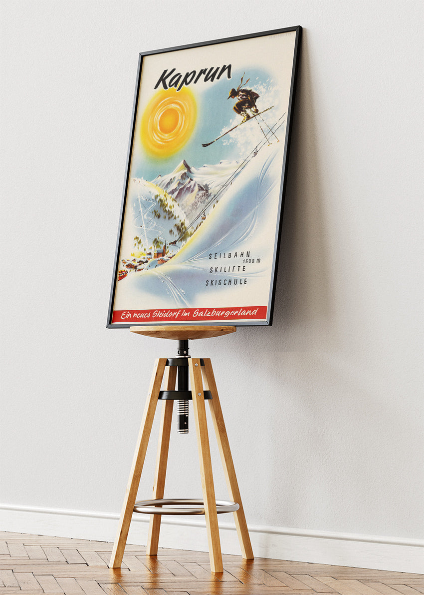 Kaprun Vintage Ski Poster & Canvas Print – Retro Austrian Alps Winter Sports Artwork