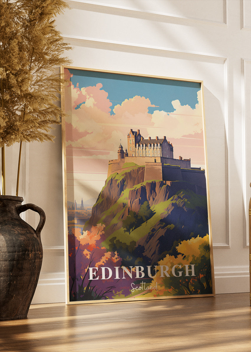 Edinburgh Scotland Poster & Canvas Print – Illustrated Edinburgh Castle Art
