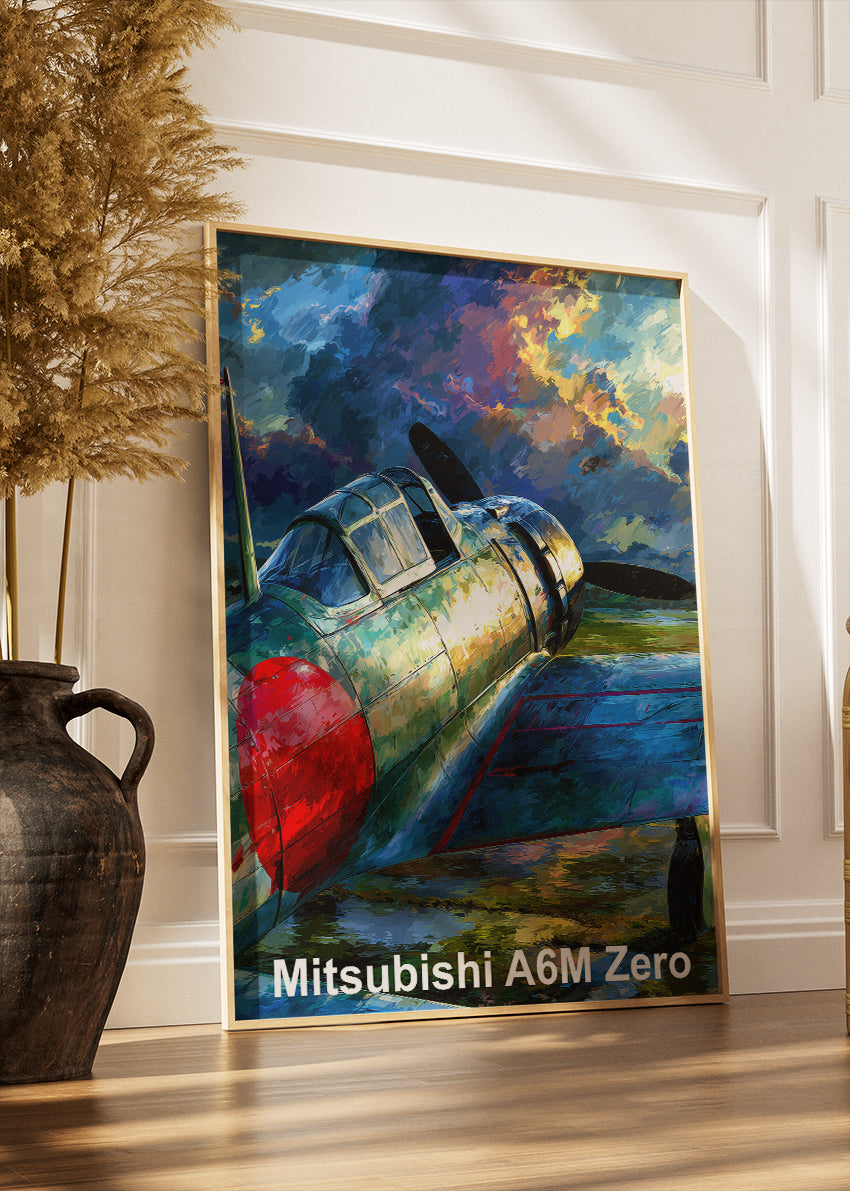 Mitsubishi A6M Zero Poster & Canvas Print – Illustrated WWII Fighter Aircraft Wall Art