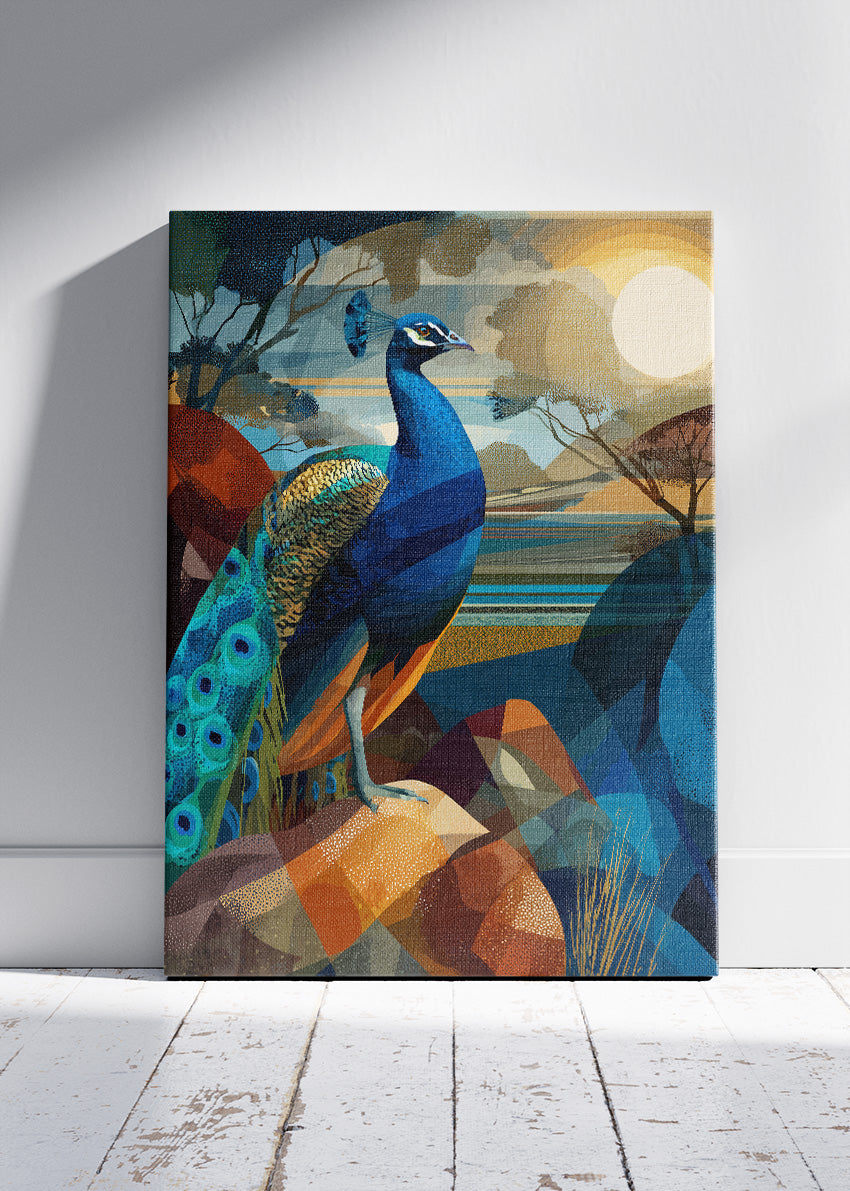 Peacock Poster & Canvas Print – Geometric Abstract Wildlife Art